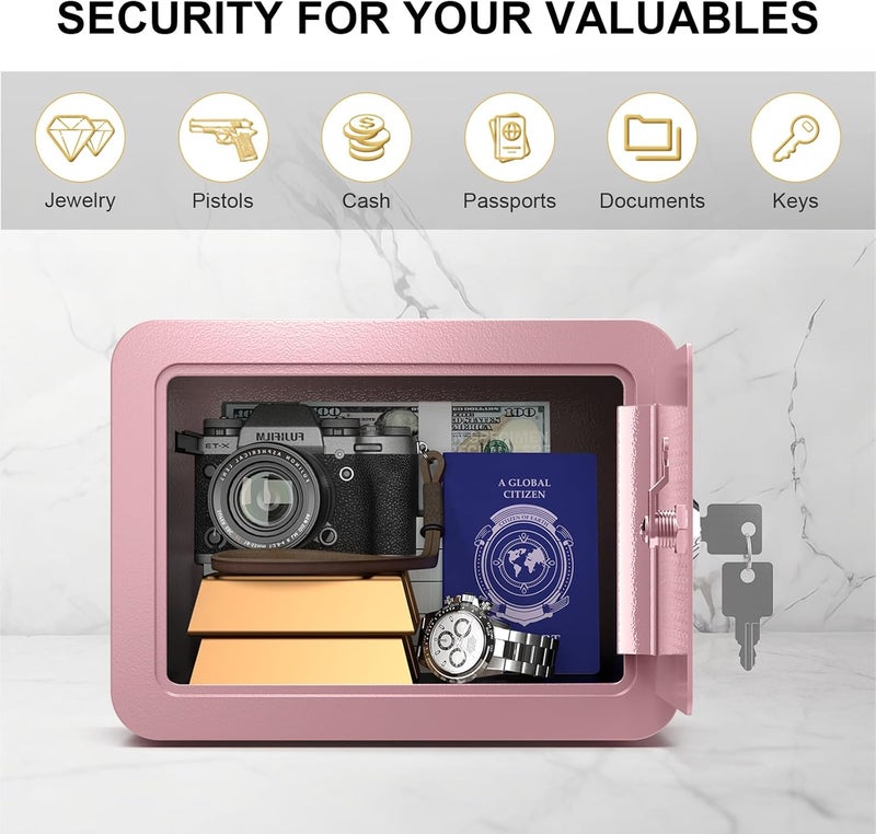 Marcree 0.23 Cubic Small Safe Box for Home, Mini Safes for Kids, Pink Safe with Key, Security Cabinet Safes with Cutting-edge Bending, Lock Box with Keys for Money Cash, 6.69x 9.06x 6.69 Inches, Pink - Image 5